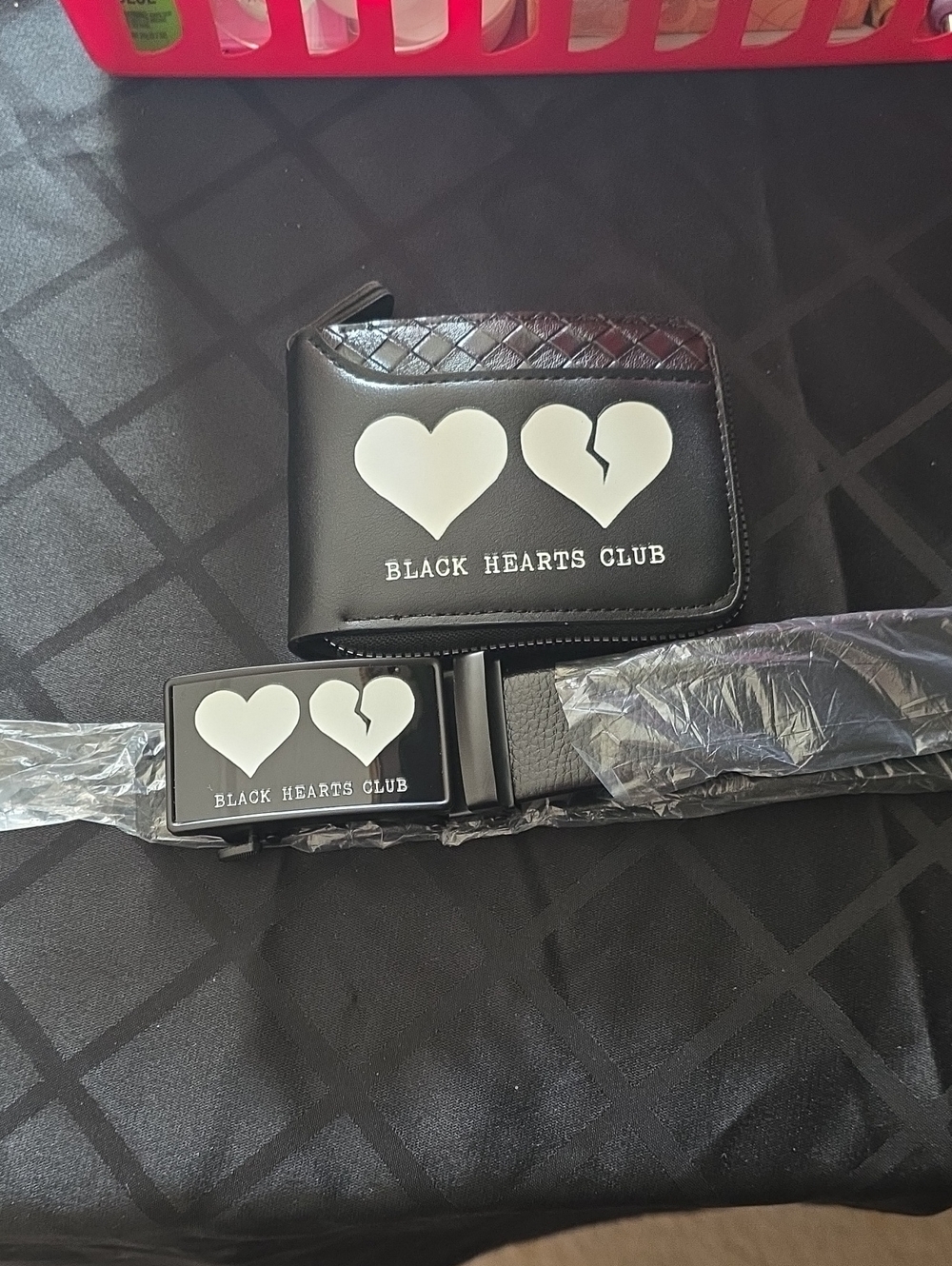 Black Hearts Club Men's Black Belt and Wallet Set
